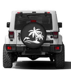 Delerain Spare Tire Cover Dolphin Palm Tree Wheel Covers Waterproof Dust-Proof UV Sun Universal Fit for RV Trailer RV SUV Truck and Many Vehicle (17 Inch for Diameter 31"-33")