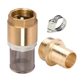 Brass Check Valve 1 Inch, Suction Filter Set 1 Inch, Brass Foot Valve with Check Valve, Suction Basket, Hose Connection and Hose Clamp (Screw Thread 1 Inch + Hose Connection 19 mm)
