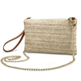 Straw Zipper Small Cross body bag Wristlet Clutch Womens Purse (Brown)