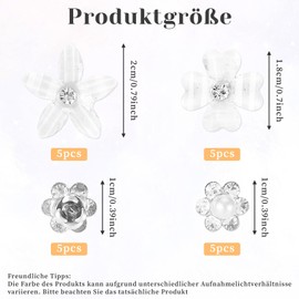 20 Stück ​Haarschmuck Blumen mit Strass, Blumen Haarschmuck Hochzeit Accessoires, haaraccessoire 1-2cm/0.39-0.78inch Flower Hair Clip aus Resin und Metall, für Mädchen und Frauen (Weiß)
