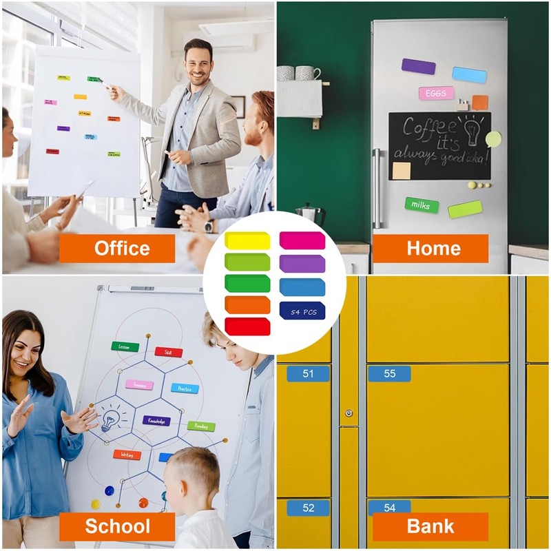 Pack of 54 Magnetic Strips Writeable, 79 mm x 29