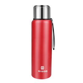 Insulated vacuum Thermo Bottle 750ml/25.4oz with cup Stainless steel coffee bottles for hot and cold drink water flask.(Red,750ml)