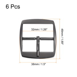 sourcing map Metal Roller Buckle, 6Pcs 1.26" Single Prong Belt Buckle Square Center Bar Buckles for Leather Craft Accessories Belt, Black
