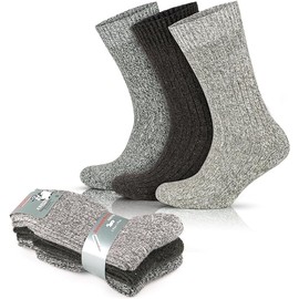 GoWith Men's Wool Socks, 3 pairs multipack, cushioned thick natural wool warm winter socks, soft top thermal effect UK size 6-8 and 9-11 (UK 6-8, Brown-Beige-Dark Brown)