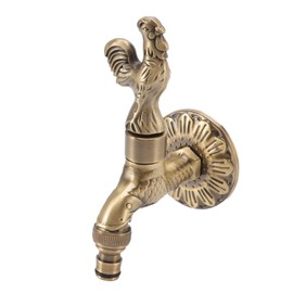 G1/2 Wall Mounted Water Faucet Brass Material Vintage Chinese Style Design,Kitchen Washing Machine Bathroom Sink Basin,Outdoor Garden Hose Faucet(Rooster+Carp)