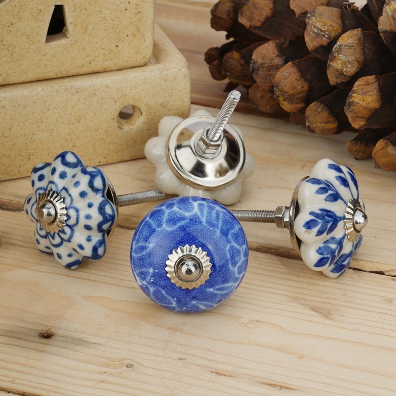 Ajuny Set of 25 Ceramic Knobs Colorful Blue for Kitchen