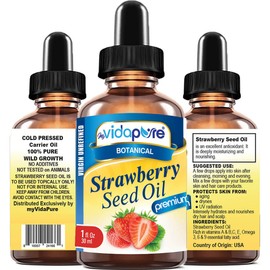 MYVIDAPURE STRAWBERRY SEED OIL 100% Pure Unrefined Virgin Cold Pressed. Moisturizer for Face, Skin, Hair, Nails, Scars, Anti Aging Omega 6 Vitamin C 1 Fl.oz.- 30 ml