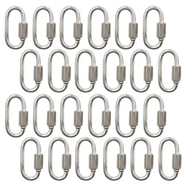 Qjaiune 24Pcs Quick Links 1/8 Inch Stainless Steel D Shape Locking Carabiner, Heavy Duty Durable Chain Connector