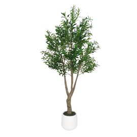 LYLYFAN Olive Tree Artificial Indoor 7FT Faux Olive Tree with White Tall Planter, Fake Olive Tree with Realistic Branches and Lifelike Fruits for Home Office Decor
