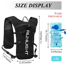 Runlight Hydration Backpack Running Vest for Men Women Hydration Pack Water Backpack with 1.5L Hydration Bladder for Running Hiking Biking Climbing Black