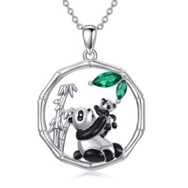 Shusukue Panda Necklace 925 Sterling Silver Mother Daughter Necklace Panda Pendant with Bamboo Cute Animal Jewelry Gift for Women Girls，18+2 Inch Chain, not known