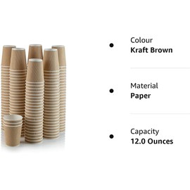 HOT BARGAINS, 25 X 12oz Disposable Kraft Paper Cups | Ripple Paper Cups for Hot & Cold Drinks | Camping Cups | Tea Cups | Coffee Cup | Dessert Cups | Takeaway Coffee Cups (25)