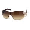 Womens Coy Metal Jewel Designer Fashion Shield Wrap Sunglasses Gold