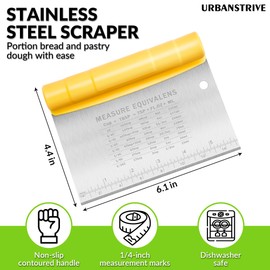 Urbanstrive Bench Scraper for Baking, Stainless Steel Dough Cutter and Scraper Tool Kitchen, Kitchen Scraper Food Scraper Tool Pizza Cutter Food Chopper, Multi-Purpose Kitchen Gadgets, Yellow
