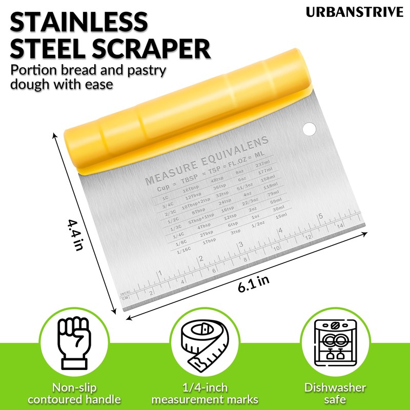 Urbanstrive Bench Scraper for Baking, Stainless Steel Dough Cutter and