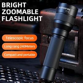 SuperFire Tactical Flashlights Compact, Zoomable Small Flashlight with Powerful Chips, Mini LED Flashlight Rechargeable, 4 Modes Pocket Flashlight for Home, Camping, Emergency Power Outage, 2 Packs