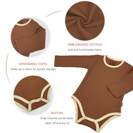 Jimonda Baby Bodysuit, 100% Organic Cotton Infant Long Sleeve Romper Gender Neutral Baby Clothes Gender Neutral Baby Clothes(Brown&Beige,6-9 Months)