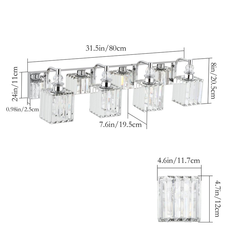 Ralbay Modern Crystal Vanity Light for Bathroom 4 Light 31.5''Chrome