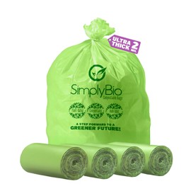 Simply Bio 56-60 Gallon Compostable Trash Bags Liners Flat-Top, Heavy Duty Extra Thick 2 Mil, 227.12 Liter, 80 Bags, Lawn, Yard, and Restaurant Use, ASTM D6400, US BPI, OK Compost Home Certified