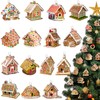 60 Pcs Christmas Gingerbread House Ornament Wooden Christmas Tree Hanging