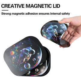 FANVANAI Metal Tray with Soft PVC Magnetic Lid Small Cute Decorative Tray Ideal Storage for Home or on The Go, 7"" x 5.5"" (Black- Astronaut)