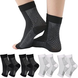 BUKYCAT 4 Paar Orthopädische Kompressionssocken, Kompressions Socken, Plantar Fasciitis Socken Für Herren Und Damen (DE/NL/SE/PL, Alphanumerisch, Einheitsgröße, Regular, Regular, S/M, Schwarz+Weiß)