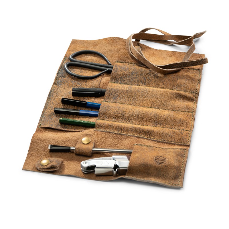 Angus Stoke Leather Roll Bag for Pens, Brushes and Accessories