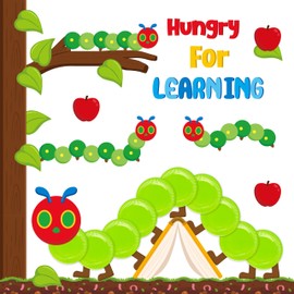 AgincBerry Spring Caterpillar Bulletin Board Decoration - 85Pcs Insect Theme Bulletin Border Set for Classroom 3D Paper Plate Caterpillar Very Hungry for Learning Cutout for White Chalkboard Decor