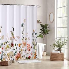 REZAYMRS Floral Shower Curtain with 12 Hooks, 72''x72'' Waterproof Polyester Fabric Shower Curtains for Bathroom, Bathtubs Hotel Curtain, Machine Washable, Quick Dry