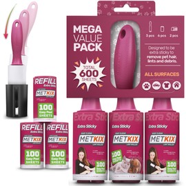 Metkix Metkix Lint Rollers for Pet Hair Extra Sticky | Protective Covers | Mega 600 Sheets Dog Cat Pet Hair Remover | Lint Roller for Clothes Sofa Bed Carpet and More | Lint Roller Refills