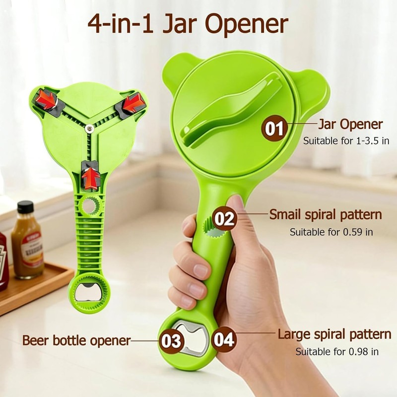 4-in-1 Jar Opener | Adjustable Jar Opener for Seniors Kitchen