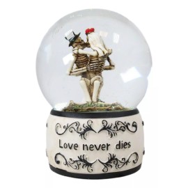 Day of The Dead Love Never Dies Kissing Bride And Groom Skeletons Water Globe
