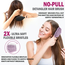 Fiora Naturals Hair Detangling Brush for Women - Detangler Hair Brush w/Flexible Soft Bristles- Gently Glides Through Tangles - Curly, Fine, Dry and Shower Wet HairBrush, cepillo para cabello - Pink