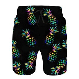 Heucapc Men's Swim Trunks Quick Dry Swimming Trunks Pineapple Beach Shorts with Mesh Lining and Pockets L