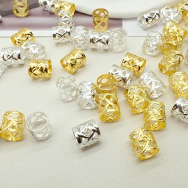 LEILEIXI 100pcs Gold and Silver Dreadlock Accessories Hair Cuffs for Braids Loc Jewelry Rings Adjustable Hair Beads for Women and Girls