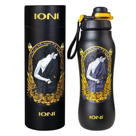 IONI Water Bottle for School 22oz - Designer Water Bottle Onna Musha Art - Stainless Steel BPA-Free Leakproof - Wide Mouth Sports Samurai Water Bottle for Big Kids and Adults