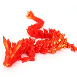 16" 3D Printed Articulated Dragon, Mystery Crystal Large Home Office Decor Fidget Toy, Executive Desktop Surprise Animals (Laser Red)