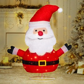 VCUTEKA Lighted Christmas Outdoor Decorations 2FT Santa Claus with LED Lights Pre Lit Pop up Collapsible Easily Metal Stand for Christmas Yard Garden Decorations, Christmas Event Decoration