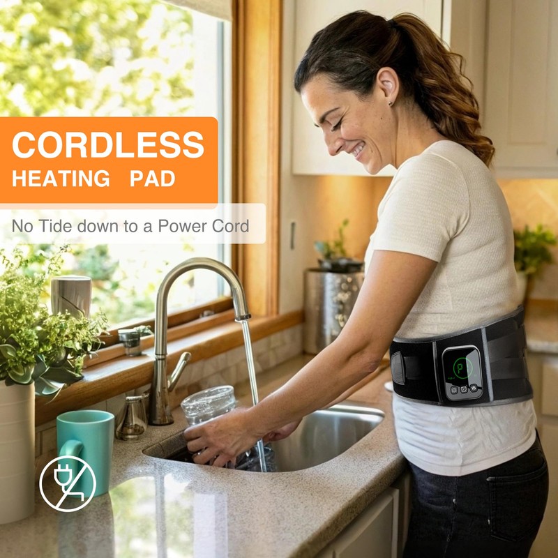 Graphene-Infused Cordless Heating Pad with Massager for Back, 5000mAh Rechargeable