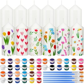 MTLEE 48 Pcs DIY Candle Painting Kit Include White Candles Colorful Acrylic Paint Strips and Paintbrushes for Crafts Making Wedding Birthday Party Centerpiece (Pillar)
