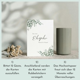 12 x Scratch Cards Your First Marriage – Voucher Cards as a Creative Wedding Gift for Memorable Moments (Eucalyptus)