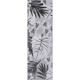 LuuL Home Floral Indoor Outdoor Runner Rugs 2x7 Entryway Rug, Kitchen, Hallway Rug Washable Stain Resistant Outside Carpet Gray 2 x 7