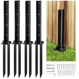 GROWNEER Fence Post Repair Kit, 8-Pack Heavy-Duty Steel Fence Post Anchor Kit, Fence Post Repair Stakes for Repairing Tilted and Broken Wooden Fence Posts