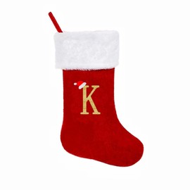 19 Inches Monogram Christmas Stockings with Letters, Large Super Soft Christmas Stockings Red Velvet with White Super Soft Plush Cuff for Christmas Xmas Tree Holiday Fireplace Family Decor Gifts (K)