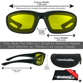 Bikershades Motorcycle Bifocal Safety Glasses Reader Z87 +2.50 Foam Padded Night Riding Men Women w/Hard Case and Sunglass Strap
