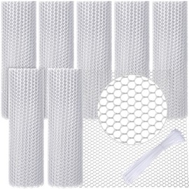 Landical 6 Rolls Plastic Chicken Wire Fencing Mesh 15.7 in x 10 ft Each Plastic Mesh Fence with Zip Ties Hexagonal Poultry Netting Garden Fencing Cat Fencing and Bird Netting(White)