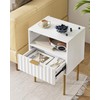 Aienvey Nightstand,Fluted Bedside Table with Gold Frame,White Nightstand,Bedside Furniture, Modern