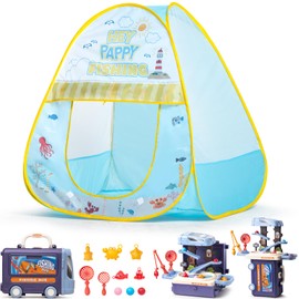 Heypappy Kids Play Tent, Pop Up Play Tent Fishing Shop Theme with Complete Toy Set, Play Toys Play Set for Kids Indoor Outdoor Pretend Play