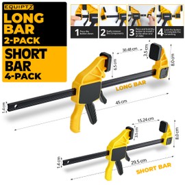 Heavy Duty Bar Clamps for Woodworking – Quick Grip Clamps Set – 4 PCs of 6 Inch & 2 Pcs of 12 Inch Wood Clamps for Gluing, Carpentry, DIY, and Metalworking