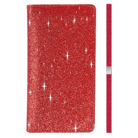 LOLOMLO Glitter Bling Checkbook Cover for Girls RFID Blocking Standard Register Check Book Case, Red, Rfid Wallet